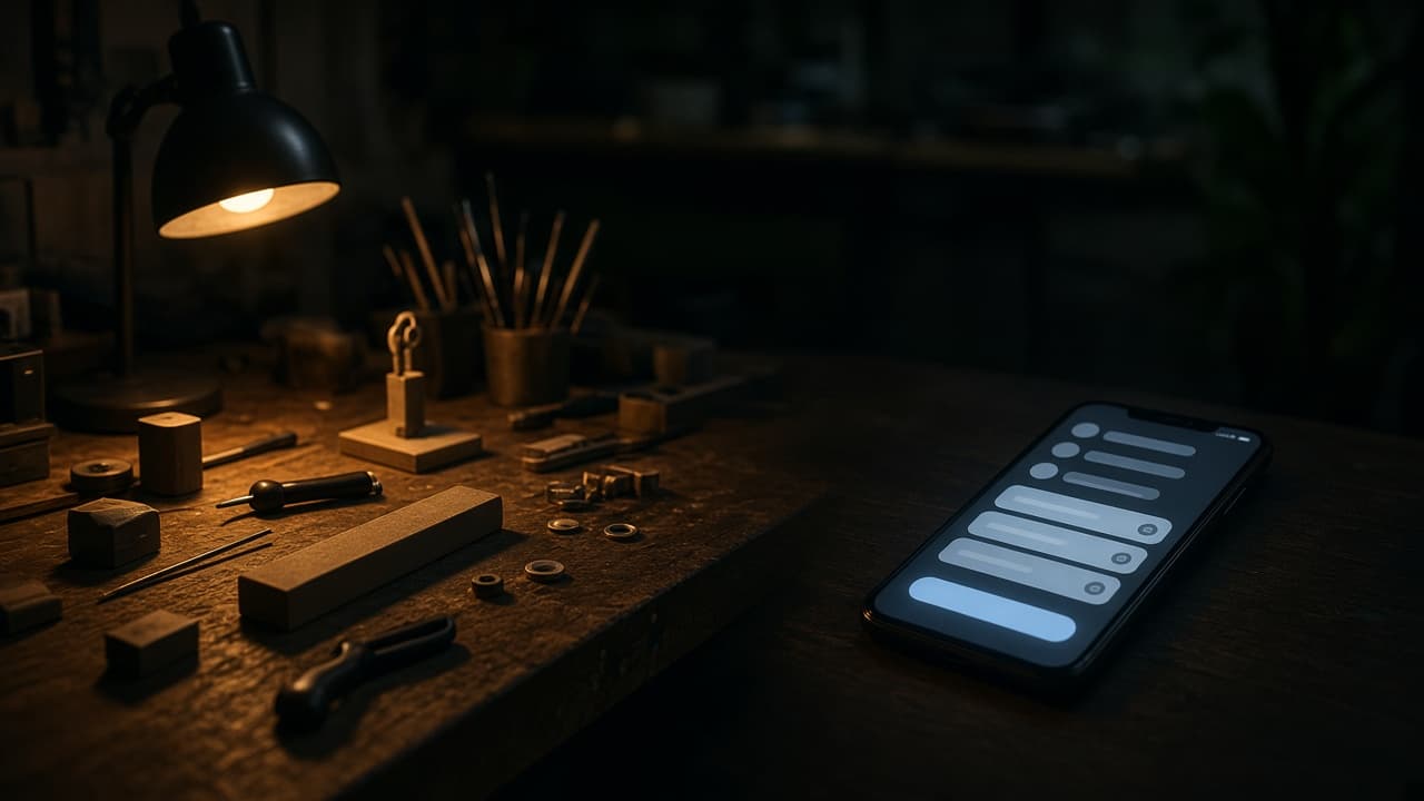 Верстак создателя и телефон с непрочитанными сообщениями клиентов
